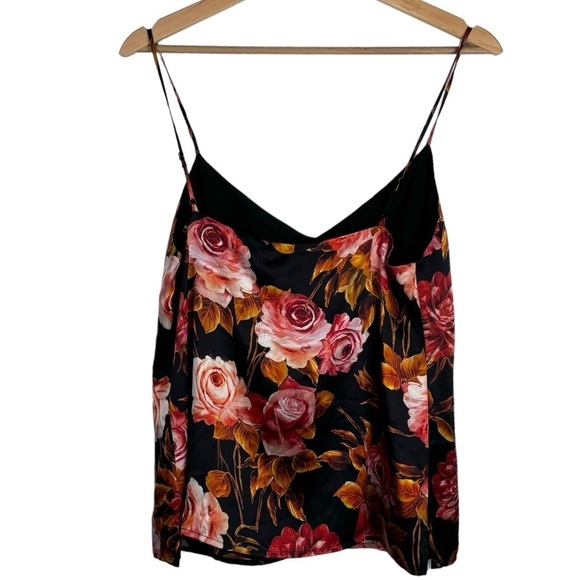 L’AGENCE JANE ROSA BASALT FLORAL ROSE SILK CHARMEUSE SPAGHETTI CAMISOLE TANK TOP - Picture 4 of 13